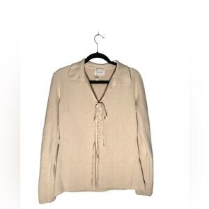 Sabo Skirt Etsumi Soft Ribbed Knit Cream Collar Lace Up Split at Centre‎ hem